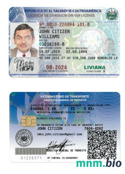 Szablon prawa jazdy ELSALVADOR w formacie PSD, ze wszystkimi czcionkami